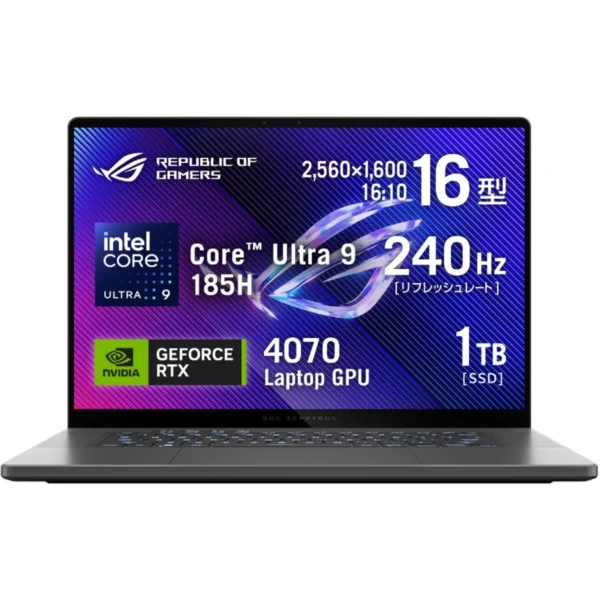 ASUS ROG Zephyrus G16 (2024) – Intel® Core™ Ultra 9 185H / RTX 4070 8GB / 16GB LPDDR5X / 1TB PCIe Gen4 SSD / 16" OLED 240Hz