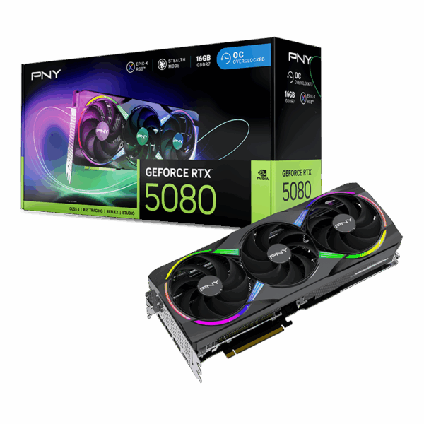 PNY GeForce RTX™ 5080 16GB Overclocked Triple Fan DLSS 4 Graphics Card