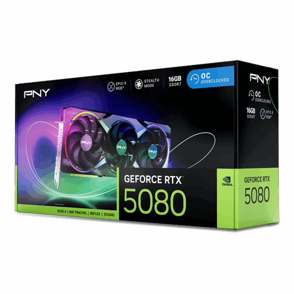 PNY GeForce RTX™ 5080 16GB Overclocked Triple Fan DLSS 4 Graphics Card